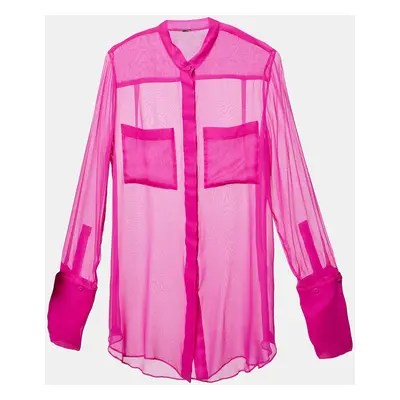 Adam Lippes Pink Sheer Silk Crepe Shirt Top