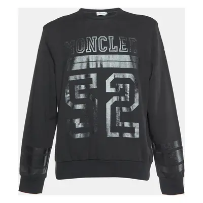 Moncler Black Printed Cotton Knit Crewneck Sweatshirt