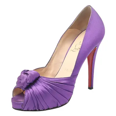 Christian Louboutin Purple Satin Knotted Greissimo Platform Peep Toe Pumps Size