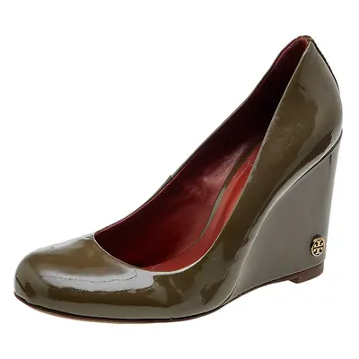 Tory Burch Olive Green Patent Leather Wedge Pumps Size