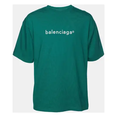 Balenciaga Green Cotton Logo Print T-Shirt