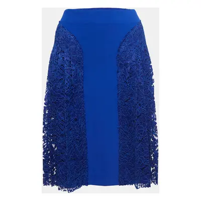 Joseph Blue Crepe & Lace Paneled Skirt