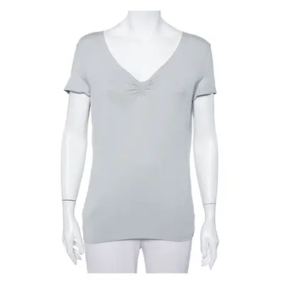 Armani Collezioni Grey Knit Ruched Neck Detail T-Shirt