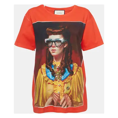 Gucci Red Portrait Print Cotton Jersey T-Shirt