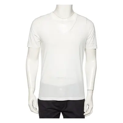 Emporio Armani White Logo Embroidered Cotton V-Neck T-Shirt