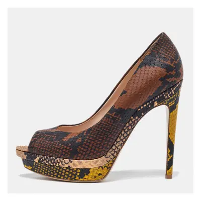 Fendi Multicolor Python Embossed Leather Peep Toe Platform Pumps Size