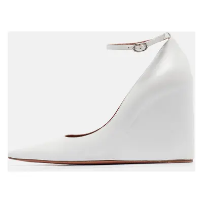 Amina Muaddi White Leather Wedge Pumps Size