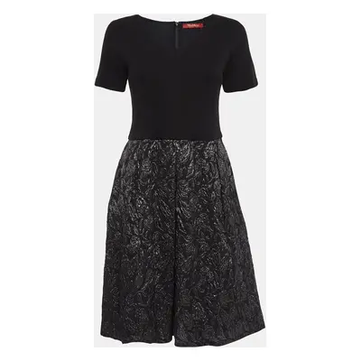 Max Mara Black Wool Blend and Floral Jacquard Short Dress