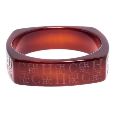 Carolina Herrera Tan Brown Logo Etched Wide Bangle Bracelet