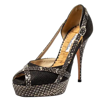 Oscar de la Renta Multicolor Raffia And Python Leather Peep Toe Platform Pumps Size