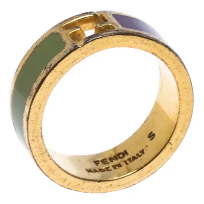 Fendi The Fendista Bicolor Enamel Gold Tone Band Ring Size EU