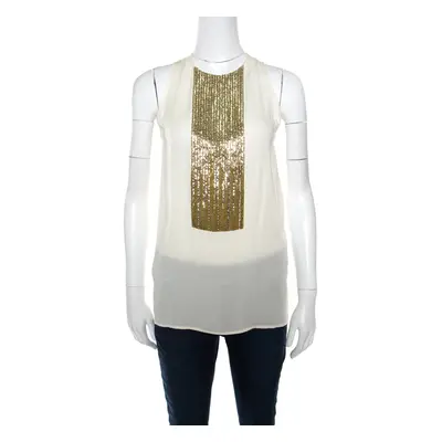 Dsquared2 Beige Embellished Panel Sleeveless Silk Top