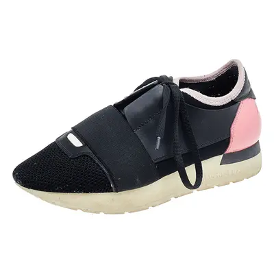 Balenciaga Black/Pink Leather And Mesh Race Runner Sneakers Size