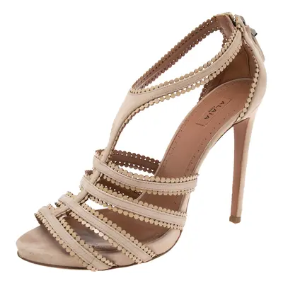 Alaia Beige Suede Laser Cut Out Sandals Size 39.5