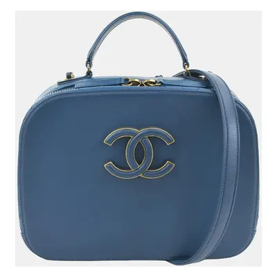 Chanel Blue Calfskin and Quilted Goatskin Small Coco Curve Vanity Case