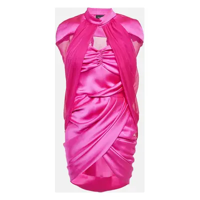 M.A.E Pink Satin and Chiffon Gathered Generation Dress with Cape