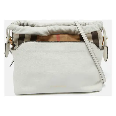 Burberry Off White/Beige House Check Canvas and Leather Little Crush Crossbody Bag