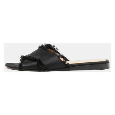 Gianvito Rossi Black Satin Barth Flat Slides Size