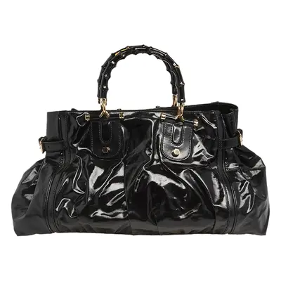 Gucci Black Coated Canvas and Leather Dialux Pop Bamboo Satchel