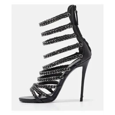 Giuseppe Zanotti Black Leather and Chain Strappy Sandals Size