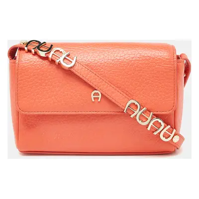 Aigner Orange Leather Flap Crossbody Bag