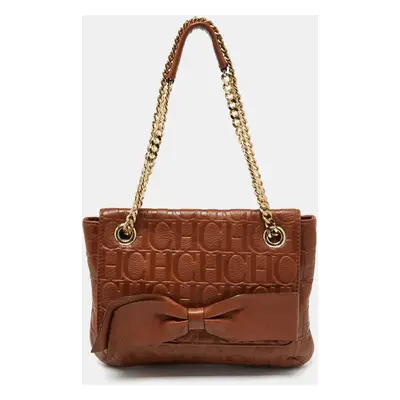 CH Carolina Herrera Brown Monogram Leather Audrey Shoulder Bag