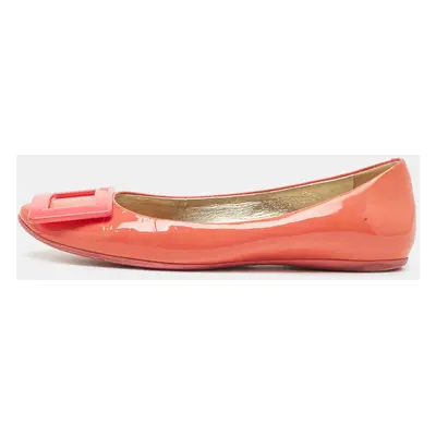 Roger Vivier Coral Pink Patent Leather Belle Vivier Ballet Flats Size 34.5