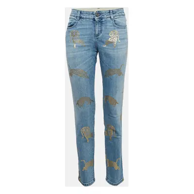 Stella McCartney Blue Animal Foil Print Denim Jeans Waist 30"