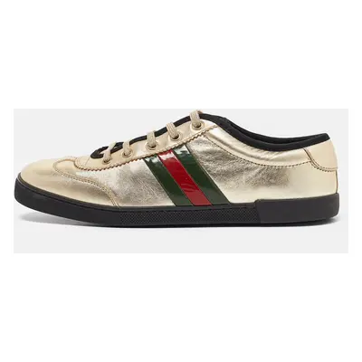 Gucci Gold Leather Web Low Top Sneakers Size 38.5