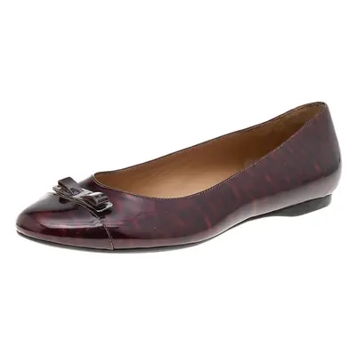 Salvatore Ferragamo Burgundy Patent Leather Vara Bow Flats Size 38.5