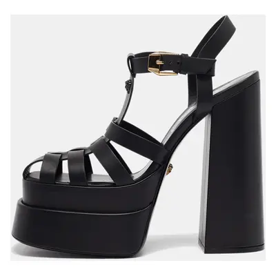 Versace Black Leather La Medusa Platform Sandals Size