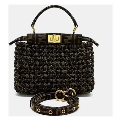 Fendi Brown Intrecciato Peekaboo Mini Top Handle Bag