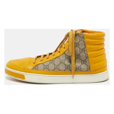 Gucci Beige/Yellow GG Supreme Canvas and Leather High Top Sneakers Size