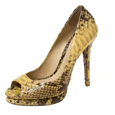 Alexander Birman Yellow/Black Python Peep Toe Pumps Size 40.5