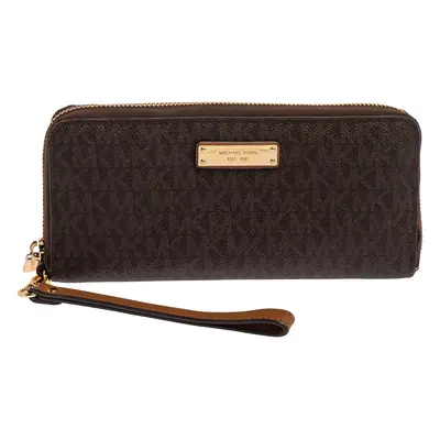 Michael Kors Brown Monogram Coated Canvas Zip Around Wristlet Wallet