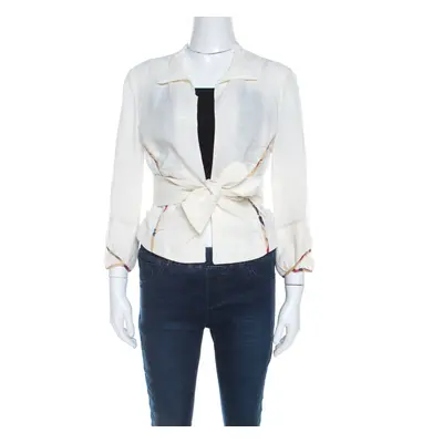 Marni Off White Linen Contrast Piping Detail Belted Jacket