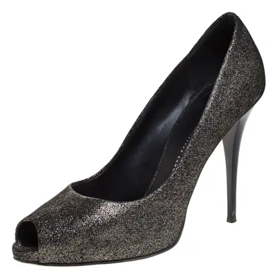 Giuseppe Zanotti Black/Grey Glitter Fabric Peep Toe Pumps Size