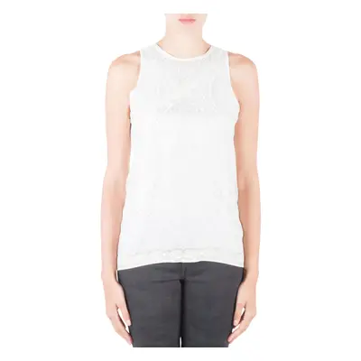 Roberto Cavalli Off White Mixed Media Printed Silk Racer Back Tank Top