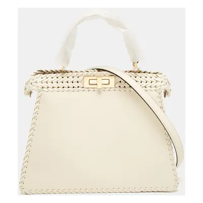 Fendi Off White Leather Medium Peekaboo ISeeU Top Handle Bag