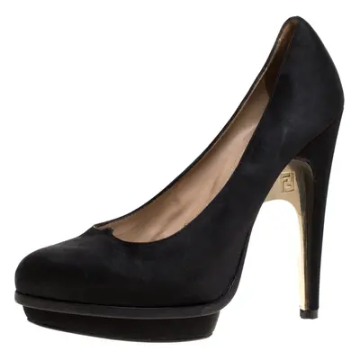 Fendi Black Satin Bridge Heel Platform Pumps Size