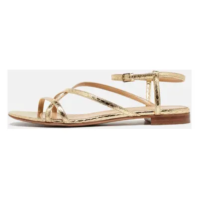 Sergio Rossi Gold Snakeskin Strappy Flat Sandals Size