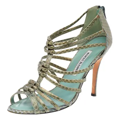 Manolo Blahnik Green Python Leather Strappy Sandals Size 39.5