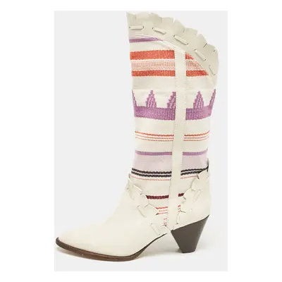 Isabel Marant Multicolor Canvas and Suede Cowboy Knee Length Boots Size