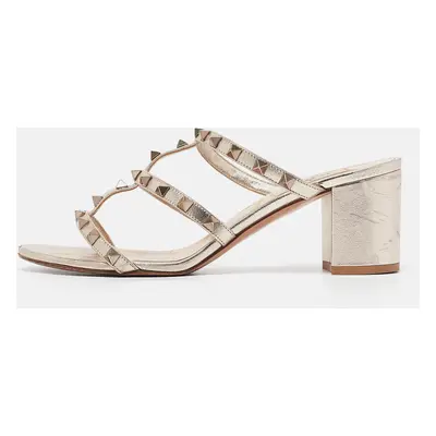 Valentino Metallic Leather Rockstud Slide Sandals Size 39.5