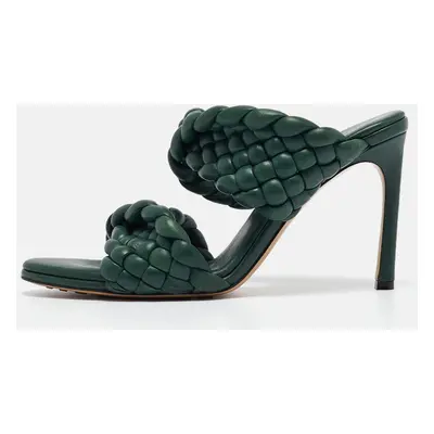 Bottega Veneta Green Leather Braided Accents Slides Size 40.5