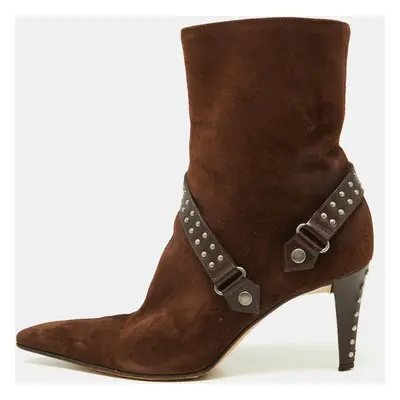 Sergio Rossi Brown Suede and Leather Studded Ankle Boots Size