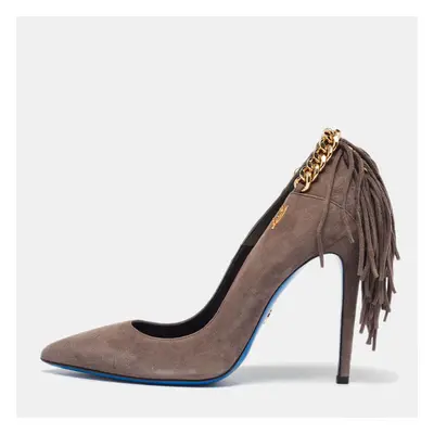 Loriblu Grey Suede Chain and Fringe Detailed Pointed Toe Pumps Size