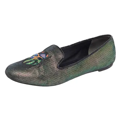 Tory Burch Multicolor Iridescent Leather Beetle Embroidered Smoking Slippers Size 38.5