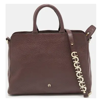 Aigner Dark Brown Leather Embellished Satchel