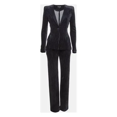 Emporio Armani Navy Blue Stripe Velvet Knit Blazer and Pants Suit